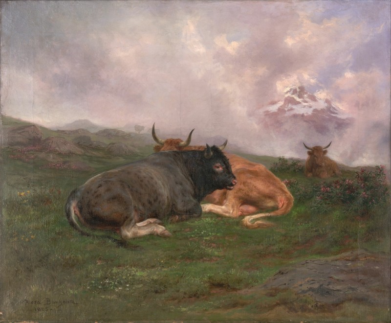 Rinder in Ruhe auf einem Berghang in den Alpen, 1885 | Rosa Bonheur | Giclée Leinwand-Kunstdruck