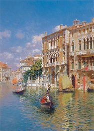 Gondoliers in front of the Palazzo Cavalli-Franchetti, Venice | Rubens Santoro | Painting Reproduction