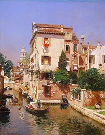 Gondoliers on a Venetian Canal | Rubens Santoro | Painting Reproduction