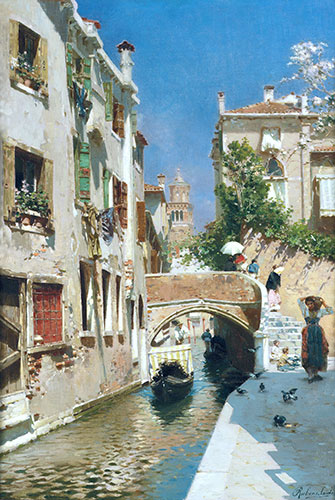 A Woman Carrying Water beside a Venetian Canal, undated | Rubens Santoro | Giclée Canvas Print