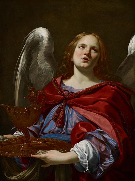 Angel Holding the Vessel and Towel, 1627 | Simon Vouet | Giclée Leinwand Kunstdruck