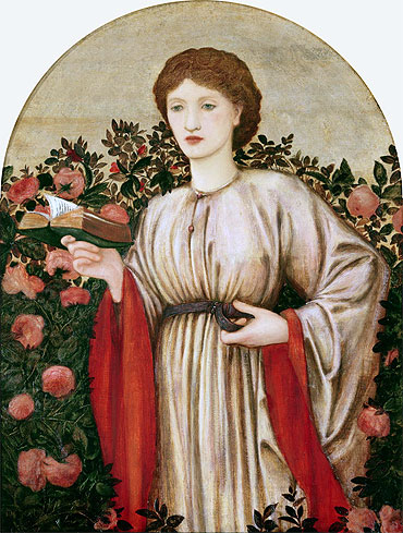 Burne-Jones | Girl with Book with Roses Behind, undated | Giclée Canvas Print