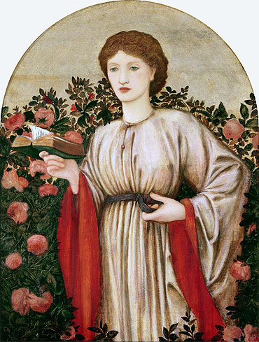 Mädchen mit Buch mit Rosen dahinter, n.d. | Burne-Jones