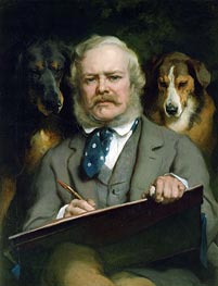 The Connoisseurs: Portrait of the Artist with two Dogs, 1865 by Landseer | Canvas Print