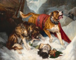 Alpine Mastiffs Reanimating a Distressed Traveler, 1820 by Landseer | Giclée Canvas Print