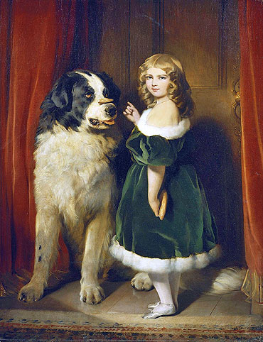 Princess Mary Adelaide of Cambridge with 'Nelson' a Newfoundland Dog, c.1839 | Landseer | Giclée Leinwand Kunstdruck