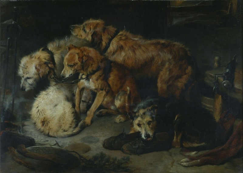 Eine Gesellschaft am Kamin, 1829 | Landseer | Giclée Leinwand-Kunstdruck
