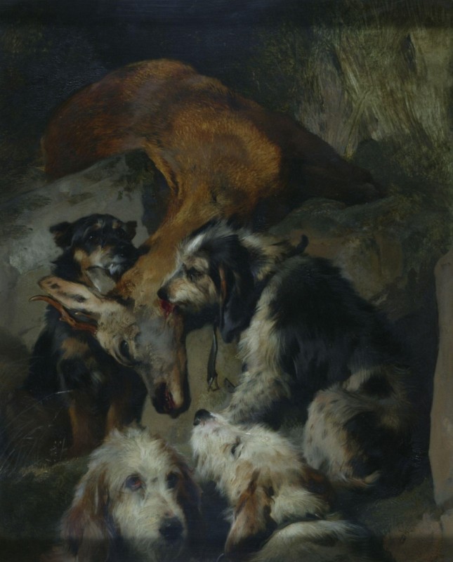 Young Roebuck and Rough Hounds, 1840 | Landseer | Giclée Canvas Print