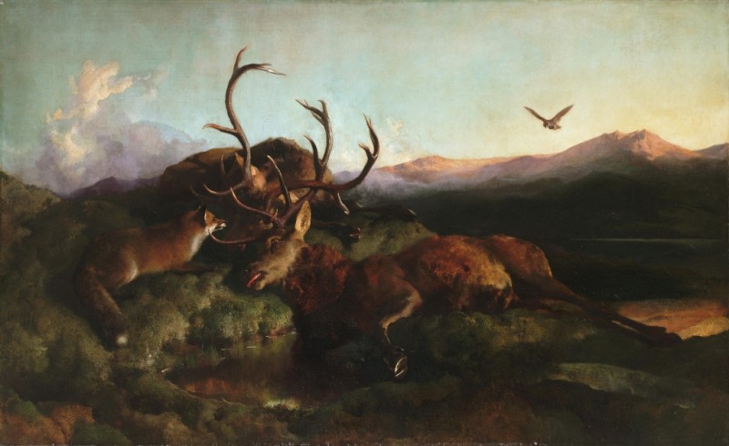 Morgen (Zwei tote Hirsche und ein Fuchs), 1853 | Landseer | Giclée Leinwand-Kunstdruck
