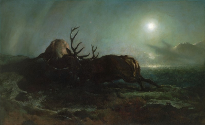 Night (Two Stags Battling by Moonlight), 1853 | Landseer | Giclée Canvas Print