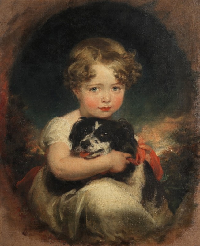 Porträt von Jane Allnutt mit ihrem Spaniel, c.1821/22 | Thomas Lawrence | Giclée Leinwand-Kunstdruck