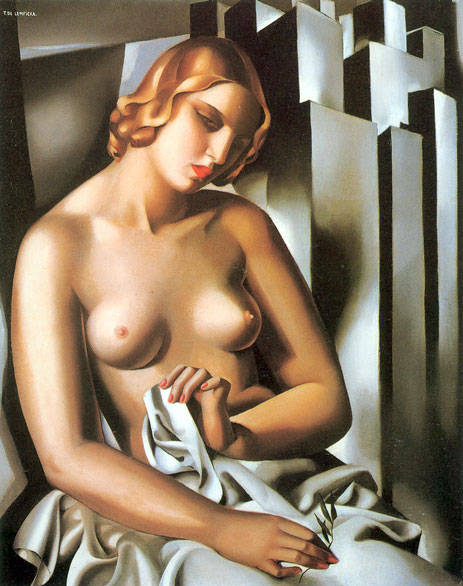 Nacktes Mädchen mit Gebäuden, 1930 | Lempicka | Giclée Leinwand Kunstdruck