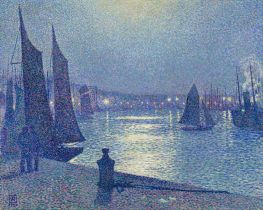 Mondnacht im Hafen von Boulogne, 1900 von Rysselberghe | Leinwand Kunstdruck