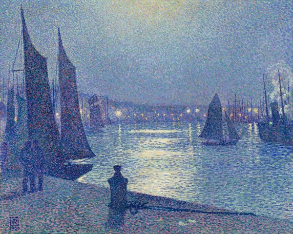 Mondnacht im Hafen von Boulogne, 1900 | Rysselberghe | Giclée Leinwand Kunstdruck