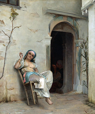 Turkish Woman Smoking (In the Courtyard), 1887 | Theodore Jacques Ralli | Giclée Canvas Print
