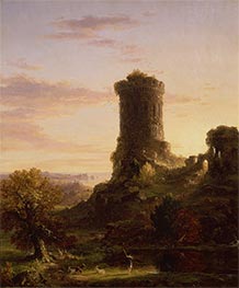 Landschaft mit Turm in Ruine, 1839 von Thomas Cole | Leinwand Kunstdruck