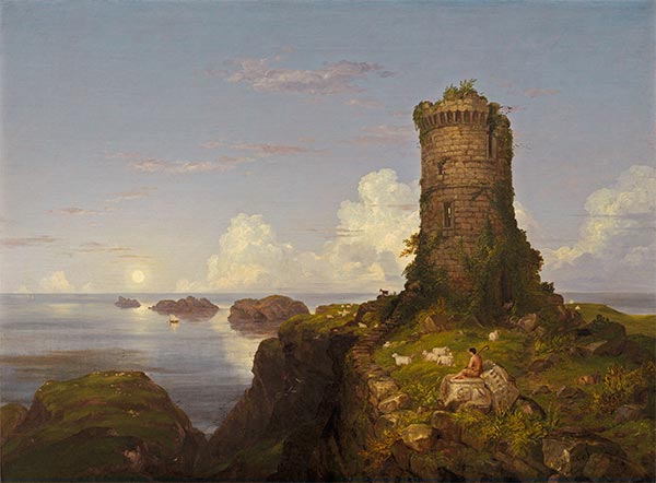 Thomas Cole | Italienische Küstenszene mit Turmruine, 1838 | Giclée Leinwand Kunstdruck