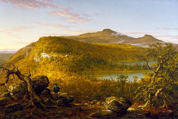 Thomas Cole | Ein Blick auf die beiden Seen und das Berghaus, Catskill, morgens, 1844 | Giclée Leinwand Kunstdruck