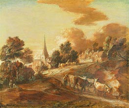 Gainsborough | An Imaginary Wooded Village with Drovers and Cattle | Giclée Paper Print