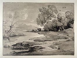 Wooded River Landscape with Shepherds and Sheep, n.d. von Gainsborough | Papier-Kunstdruck