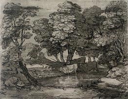 Wooded Landscape with Three Cows at a Pool, n.d. von Gainsborough | Papier-Kunstdruck