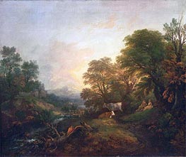 Landscape with Rustic Lovers, Two Cows, and a Man on a Distant Bridge, c.1755/59 von Gainsborough | Leinwand Kunstdruck