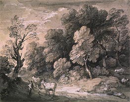 Wooded Landscape with Herdsman and Cattle | Gainsborough | Painting Reproduction