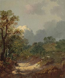 Wooded Landscape with a Shepherd Resting by a Sunlit Track and Scattered Sheep, n.d. von Gainsborough | Leinwand Kunstdruck