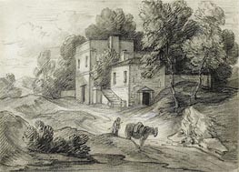Wooded Landscape with Mansion, Figure and Packhorse, n.d. von Gainsborough | Papier-Kunstdruck