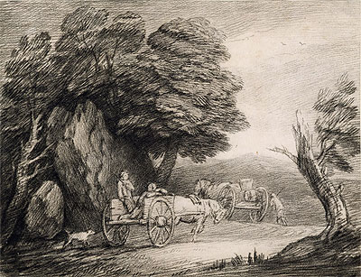Wooded Landscape with Carts and Figures, n.d. | Gainsborough | Giclée Papier-Kunstdruck