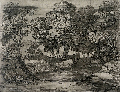 Wooded Landscape with Three Cows at a Pool, n.d. | Gainsborough