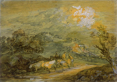 Upland Landscape with Figures, Riders and Cattle, c.1780/90 | Gainsborough | Giclée Papier-Kunstdruck