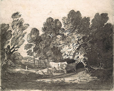 Wooded Landscape with Herdsmen and Cows, c.1780/88 | Gainsborough | Giclée Papier-Kunstdruck