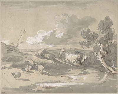 Open Landscape with Herdsman, Cows, and Sheep, c.1785 | Gainsborough | Giclée Paper Print