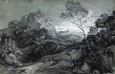 Mountain Landscape with Figures and Buildings, c.1770 | Gainsborough | Giclée Papier-Kunstdruck