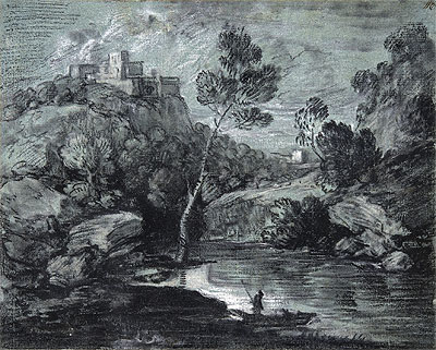 Mountain Landscape with a Castle and a Boatman, c.1780 | Gainsborough | Giclée Papier-Kunstdruck