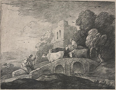 Wooded Landscape with Herdsmen Driving Cattle, c.1779/80 | Gainsborough | Giclée Papier-Kunstdruck