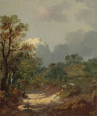 Wooded Landscape with a Shepherd Resting by a Sunlit Track and Scattered Sheep, n.d. | Gainsborough