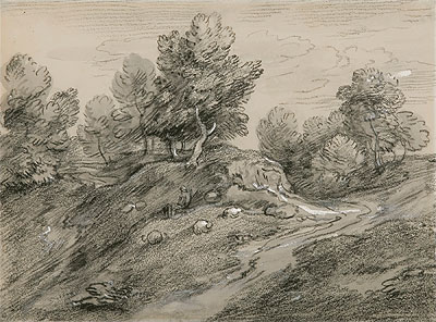 Wooded Upland Landscape with Shepherd and Sheep and Country Track Winding around a Knoll, c.1785 | Gainsborough