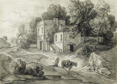 Wooded Landscape with Mansion, Figure and Packhorse, n.d. | Gainsborough | Giclée Papier-Kunstdruck