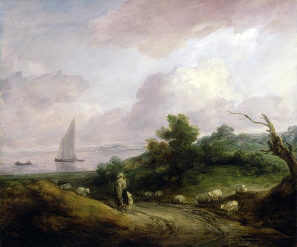 Küstenlandschaft mit Hirten und seiner Herde, c.1783/84 | Gainsborough | Giclée Leinwand Kunstdruck