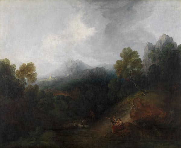 Mountain Valley with Figures and Distant Village, c.1773/77 | Gainsborough | Giclée Canvas Print