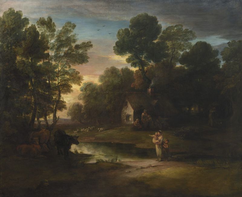 Bewaldete Landschaft mit Rindern an einem Teich, 1782 | Gainsborough | Giclée Leinwand-Kunstdruck