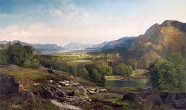 Shepherdess Watching Her Flock | Thomas Moran | Painting Reproduction