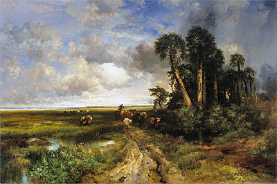 Bringing Home the Cattle - Coast of Florida, 1879 | Thomas Moran | Giclée Canvas Print