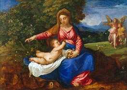 Die Jungfrau mit Kind in Landschaft mit Tobias und dem Engel | Titian | Gemälde Reproduktion