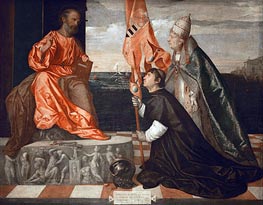 Jacopo Pesaro Presented to St. Peter by Pope Alexander VI, c.1513 von Titian | Leinwand Kunstdruck