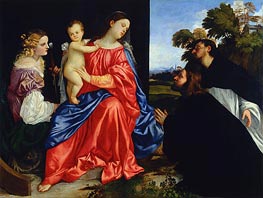 Sacra Conversazione (Virgin and Child with Saints Catherine and Dominic), c.1512/14 von Titian | Leinwand Kunstdruck