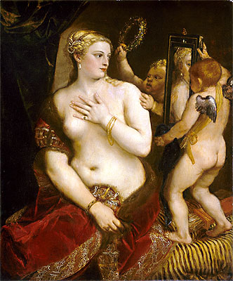 Venus vor dem Spiegel, 1555 | Titian | Giclée Leinwand Kunstdruck