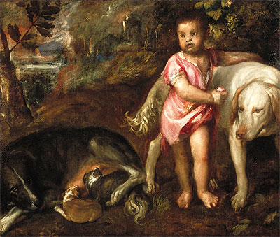 Boy with Dogs in a Landscape, c.1565 | Titian | Giclée Leinwand Kunstdruck